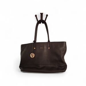 Furla Black Leather Tote with Gold Charm
